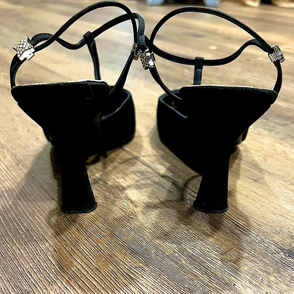 Stuart Weitzman Women’s Black Heels with Jeweled Accent Straps - Picture 6 of 10